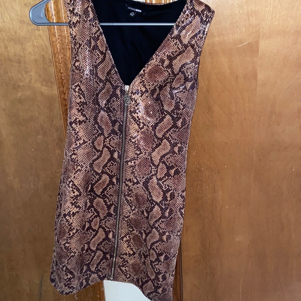 Snake print  brown sleeve fashion nova mini dress